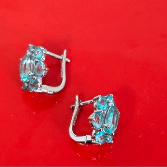 925 Sterling Silver Earrings with Natural Paraiba Blue Topaz 7x5mm Gemstone - Picture 4 of 6